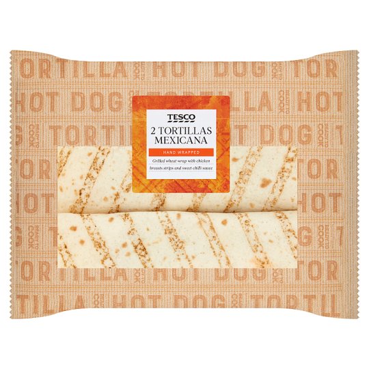 Tesco búzatortilla rántott csirkemellcsíkokkal, mexikói fűszerezésű szósszal 2 x 125 g