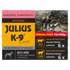 Julius K-9 teljes értékű kutyaeledel marhával és báránnyal szószban 12 x 100 g