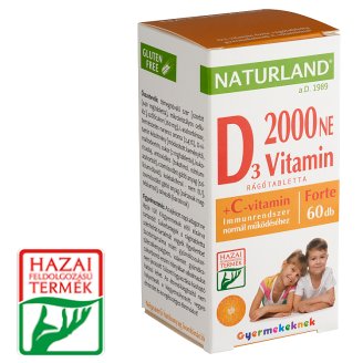 Naturland Premium 2000 NE D3-vitamin forte rágótabletta gyermekeknek C-vitaminnal 60 db 53,40 g