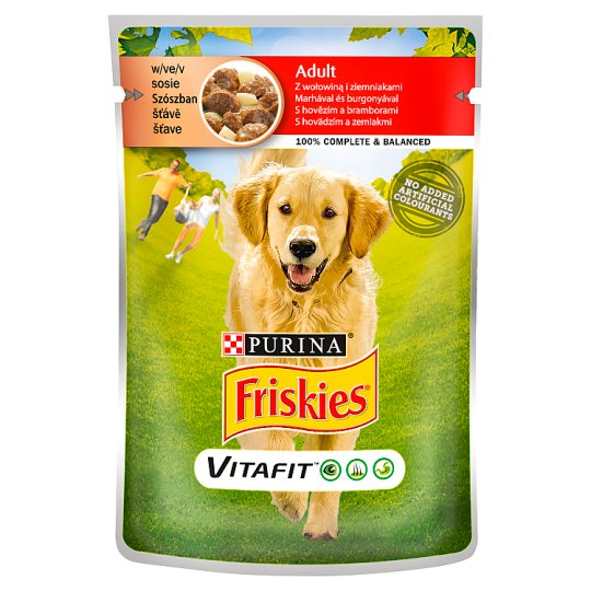 Friskies Vitafit teljes értékű állateledel felnőtt kutyáknak marhahússal, burgonyával szószban 100 g
