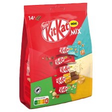KitKat Mini Mix ropogós ostyák különféle töltelékkel és különféle csokoládékkal 14 db 197,4 g