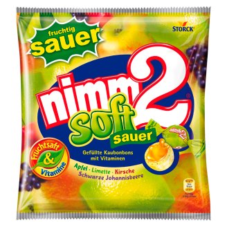 nimm2 Soft Sour gyümölcsös töltött savanyú olvadó cukorka gyümölcslével és vitaminokkal 90 g