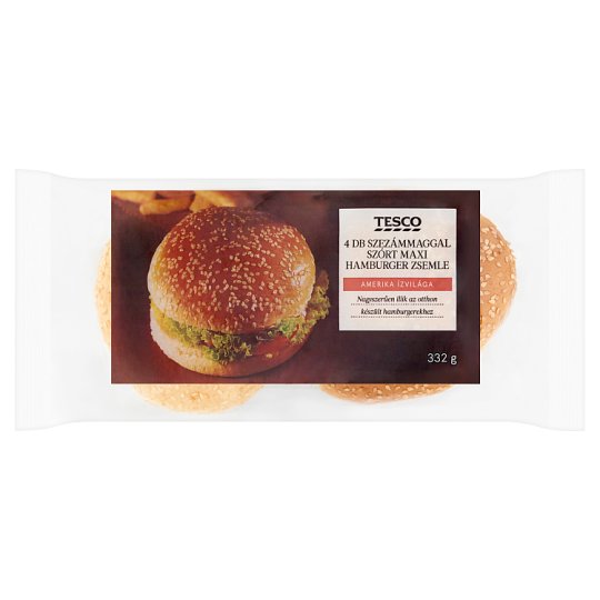 Tesco Bun szezámmaggal szórt maxi hamburger zsemle 4 db 332 g