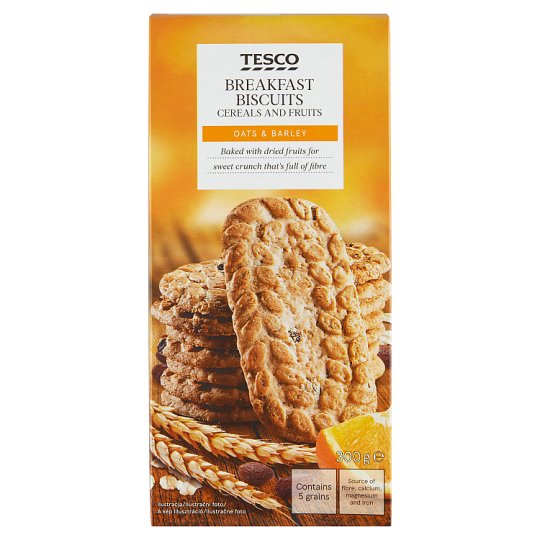 Tesco keksz müzlivel és gyümölcsdarabokkal, hozzáadott kalciummal, magnéziummal és vassal 300 g