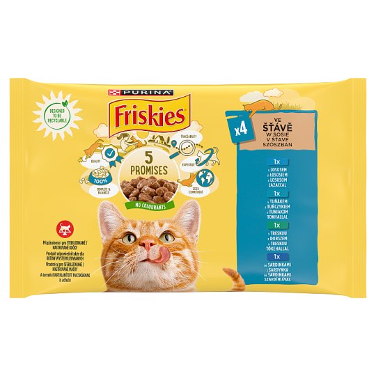Friskies szószban lazaccal/tonhallal/szardíniával/tőkehallal nedves macskaeledel 4 x 85g