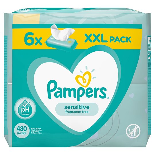 Pampers Sensitive Nedves Törlőkendő, 6 Csomag = 480 db