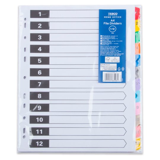 Filing Dividers Tesco Matttroy