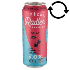 Pécsi Radler Prémium Meggy alkoholmentes világos sör és meggy ízű szénsavas üdítőital 0,0% 0,5 l