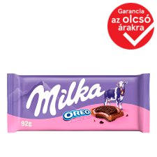 Milka Oreo kakaós keksz eperízű krémtöltelékkel alpesi tejcsokoládén 92 g