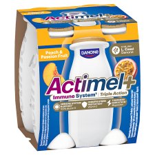 Danone Actimel+ őszibarack- és maracujaízű zsírszegény joghurtalapú ital 4 x 100 g (400 g)