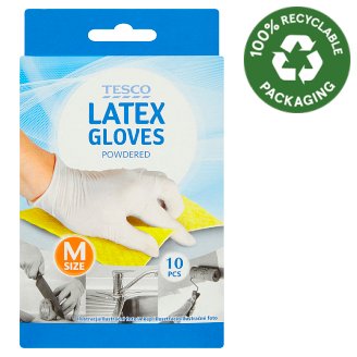 Tesco egyszerhasználatos, púderezett latex kesztyű M-es méret 10 db