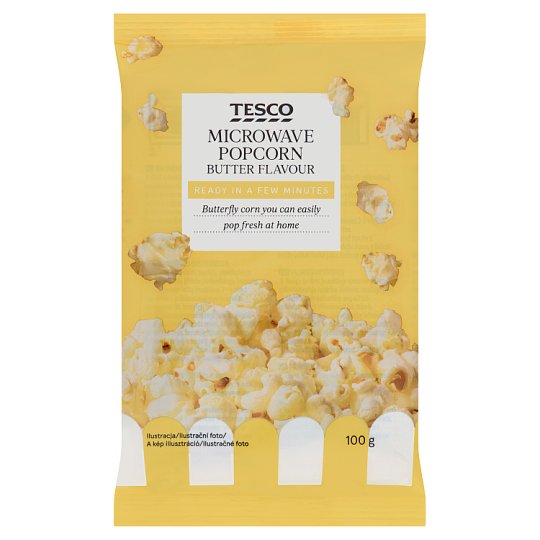 Tesco Popcorn o smaku maślanym do przygotowania w kuchence mikrofalowej 100 g