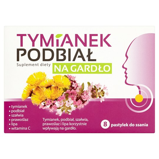 Tymianek Podbiał Na gardło Suplement diety 8 pastylek