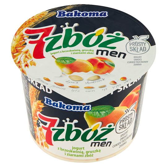 Bakoma 7 zbóż men Jogurt z brzoskwinią gruszką i ziarnami zbóż 300 g