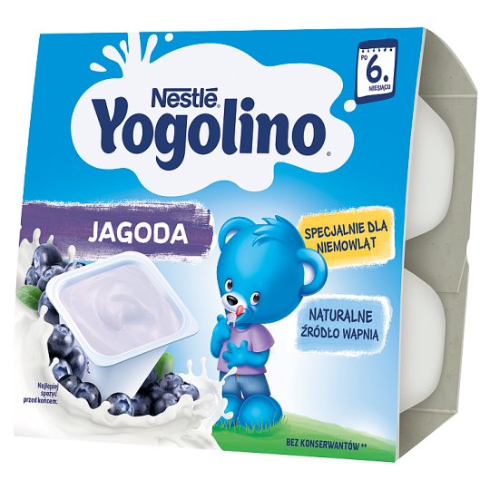 Nestlé Yogolino Deserek mleczno-owocowy jagoda po 6 miesiącu 400 g (4 x 100 g)