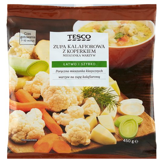 Tesco Zupa kalafiorowa z koperkiem mieszanka warzyw 450 g