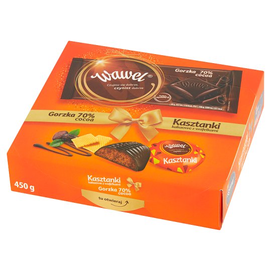 Wawel Kasztanki kakaowe z wafelkami Czekolada i czekolada gorzka 70% cocoa 450 g (350 g +100 g)
