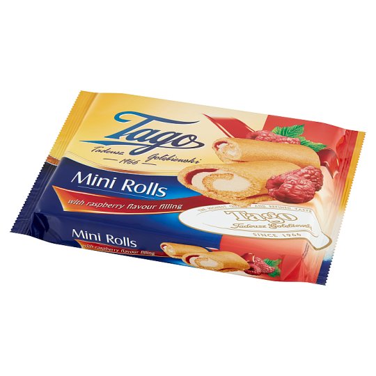 Tago Mini roladki z nadzieniem o smaku malinowym i kremem o smaku waniliowym 150 g