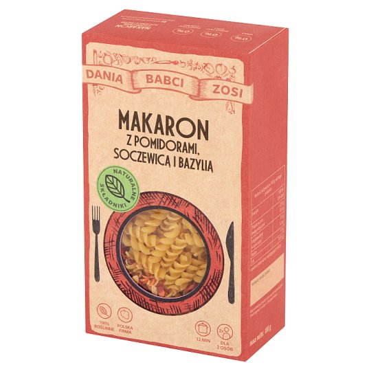 Dania Babci Zosi Makaron z pomidorami soczewicą i bazylią 180 g