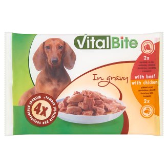 VitalBite Karma dla psów z wołowiną i z kurczakiem w sosie 4 x 85 g