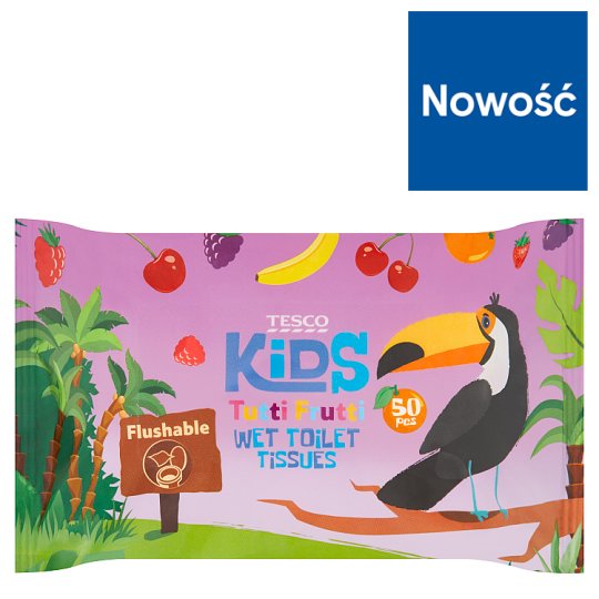 Tesco Kids Tutti Frutti Nawilżany papier toaletowy 50 sztuk