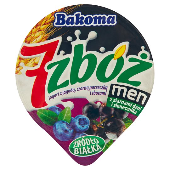 Bakoma 7 zbóż men Jogurt z jagodą czarną porzeczką i ziarnami zbóż 300 g