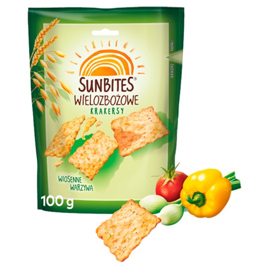 Sunbites Wielozbożowe krakersy wiosenne warzywa 100 g