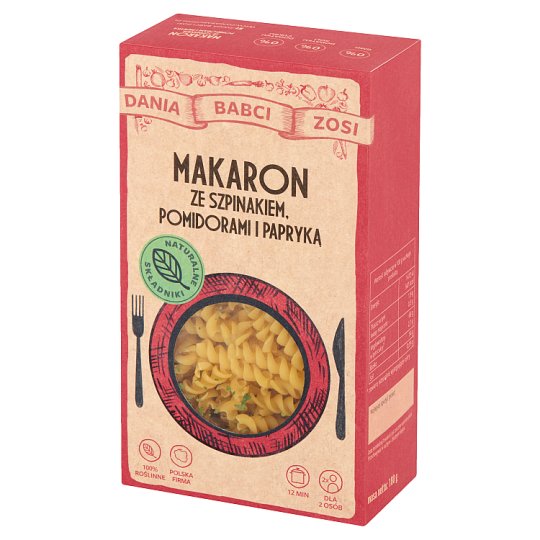 Dania Babci Zosi Makaron ze szpinakiem pomidorami i papryką 180 g