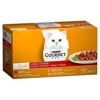 Gourmet Gold Pełnoporcjowa karma dla dorosłych kotów kawałki w sosie 340 g (4 x 85 g)