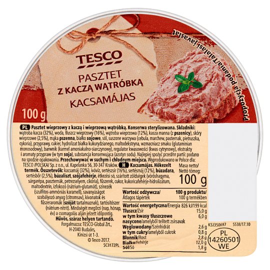 Tesco Pasztet z kaczą wątróbką 100 g