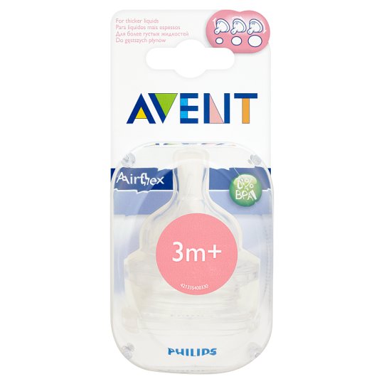 Avent Airflex Smoczek do karmienia silikonowy do gęstszych płynów od 3 miesiąca 2 sztuki