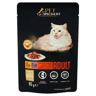Tesco Pet Specialist Premium Karma dla dorosłych kotów z kurczakiem i indykiem w sosie 85 g