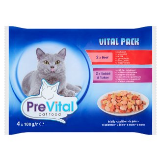 PreVital Vital Pack Karma dla kotów z wołowiną i z królikiem i indykiem w galaretce 4 x 100 g