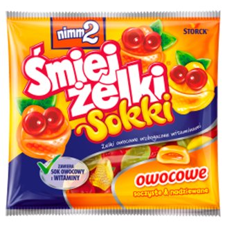 nimm2 Śmiejżelki Sokki Nadziewane żelki owocowe wzbogacone witaminami oraz sokiem owocowym 90 g