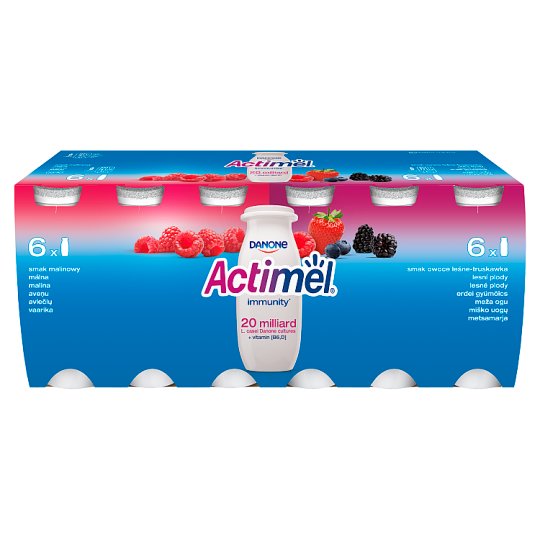 Danone Actimel Mleko fermentowane o smaku malinowym i owoce leśne-truskawka 1,2 kg (12 x 100 g)