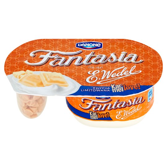Danone Fantasia Karmellove! Jogurt kremowy z kawałkami czekolady białej karmelowej 104 g