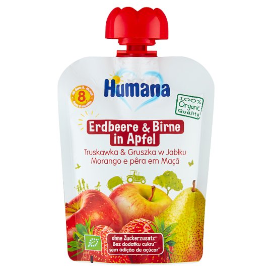 Humana 100% Organic Mus jabłko-gruszka-truskawka po 8 miesiącu 90 g