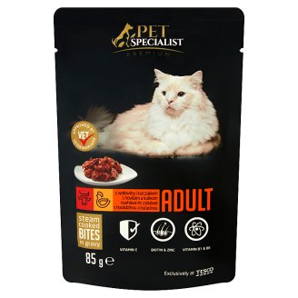 Tesco Pet Specialist Premium Karma dla dorosłych kotów z wołowiną i kurczakiem w sosie 85 g