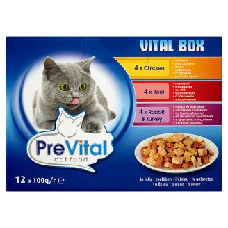 PreVital Vital Box Karma dla kotów z kurczakiem wołowiną królikiem i indykiem w galaretce 12 x 100 g