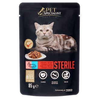 Tesco Pet Specialist Premium Karma dla dorosłych sterylizowanych kotów z łososiem i dorszem 85 g
