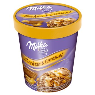 Milka Cashew & Caramel Lody czekoladowe i lody o smaku waniliowym z sosem karmelowym 480 ml