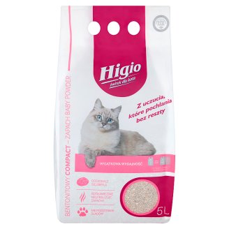 Higio Compact Żwirek dla kota bentonitowy zapach Baby Powder 5 l