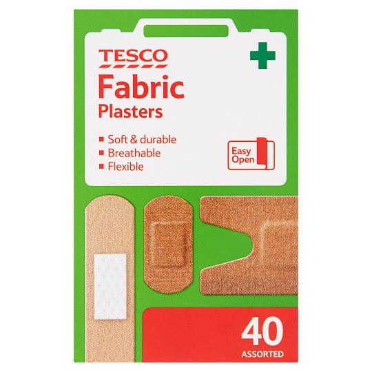 Tesco Zestaw plastrów opatrunkowych materiałowych 40 sztuk