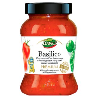 Łowicz Premium Basillico Klasyczny włoski sos pomidorowy do makaronu o smaku łagodnym 415 g