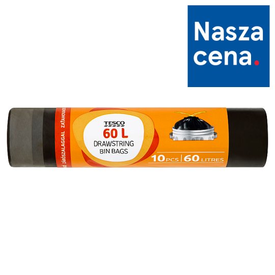 Tesco Worki na śmieci z taśmą ściągającą 60 l 10 sztuk