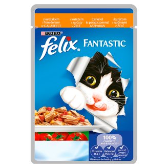 Felix Fantastic z kurczakiem i pomidorami w galaretce Pełnoporcjowa karma dla kotów 100 g