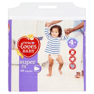 Tesco Loves Baby Super Fit Pieluszki jednorazowe 4+ maxi+ 9-20 kg 38 sztuk