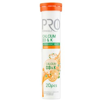 Tesco Pro Formula Calcium D3 & K Tabletki musujące o smaku pomarańczowym 80 g (20 tabletek)