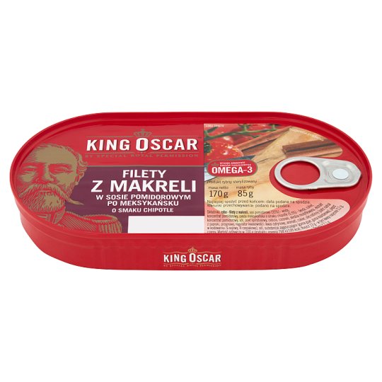 King Oscar Filety z makreli w sosie pomidorowym po meksykańsku o smaku chipotle 170 g