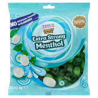 Tesco Candy Carnival Extra Strong Menthol Karmelki twarde z olejkiem eukaliptusowym i miętowym 300 g